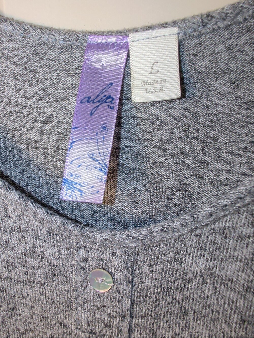 Alya Button Front Knit Dress Flared Sleeves Womens Size Large Gray USA Made - Picture 3 of 8